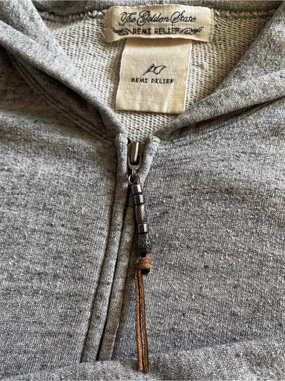 Remi Relief Gray Silver Beads Zip Hoodie Sweater